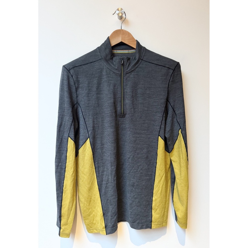 Men's Smartwool Long Sleeve Quarter‎ Zip Base Layer Sz Medium Gray & Yellow